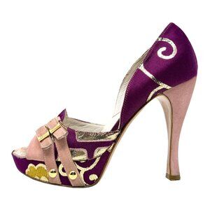 Dior Galliano Purple Gold Peep Toe Pumps EU 36.5 US 6‑6.5 Platform Heels